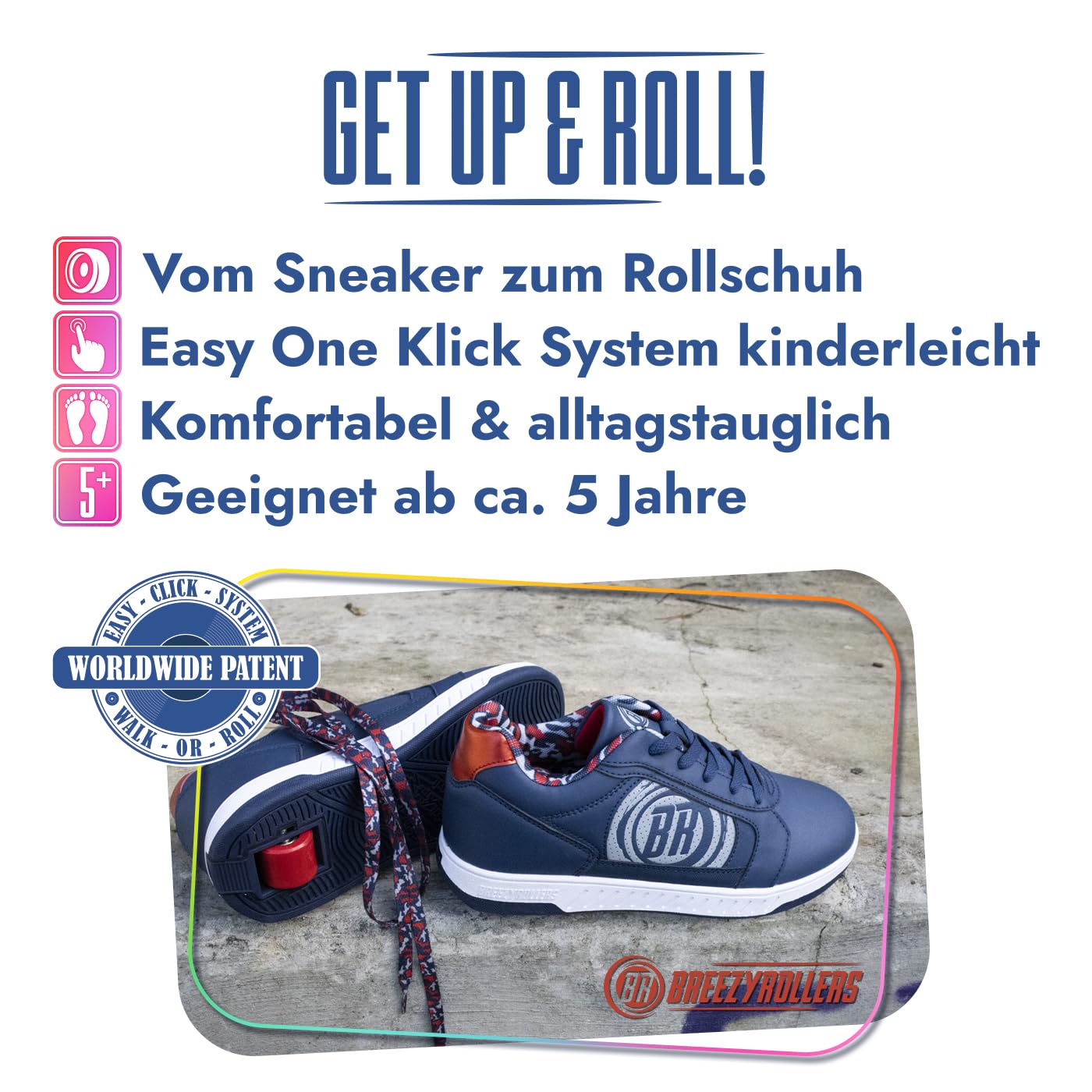 BREEZY ROLLERS Zapatos con ruedas para niños I Zapatos con ruedas para niños I De zapatos de calle para niños a patines en pocos segundos I Sistema de clic patentado I Zapatos con ruedas para niñas y