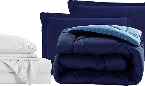 Elegant Comfort Bed-in-a-Bag - Juego de sábanas y edredón de lujo de 1500 hilos, súper acogedor, resistente a las arrugas y a las manchas, azul