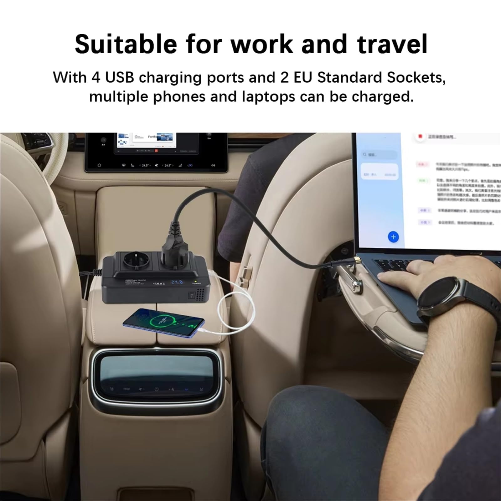Convertisseur onduleur Voiture Convertisseur Allume-Cigare 4 Ports USB 400 W Puissance De Pointe DC vers AC 12 V vers 220 V 200 W Prise UE
