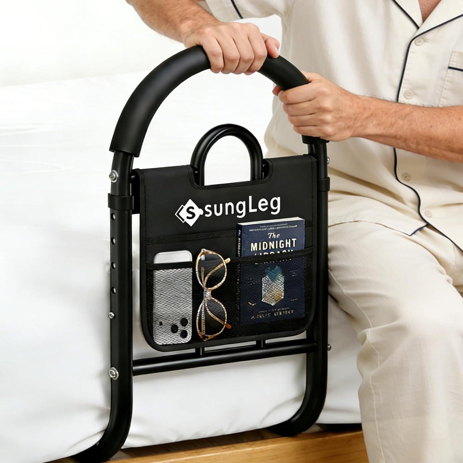 Bed Rails for Elderly Adults Safety - Adjustable Bed Assist Rail with Non-Slip Handle & Storage Pocket, 350LBS, Tool-Free, ASTM Compliant, Bed Cane for Seniors Fits King/Queen/Full/Twin Beds