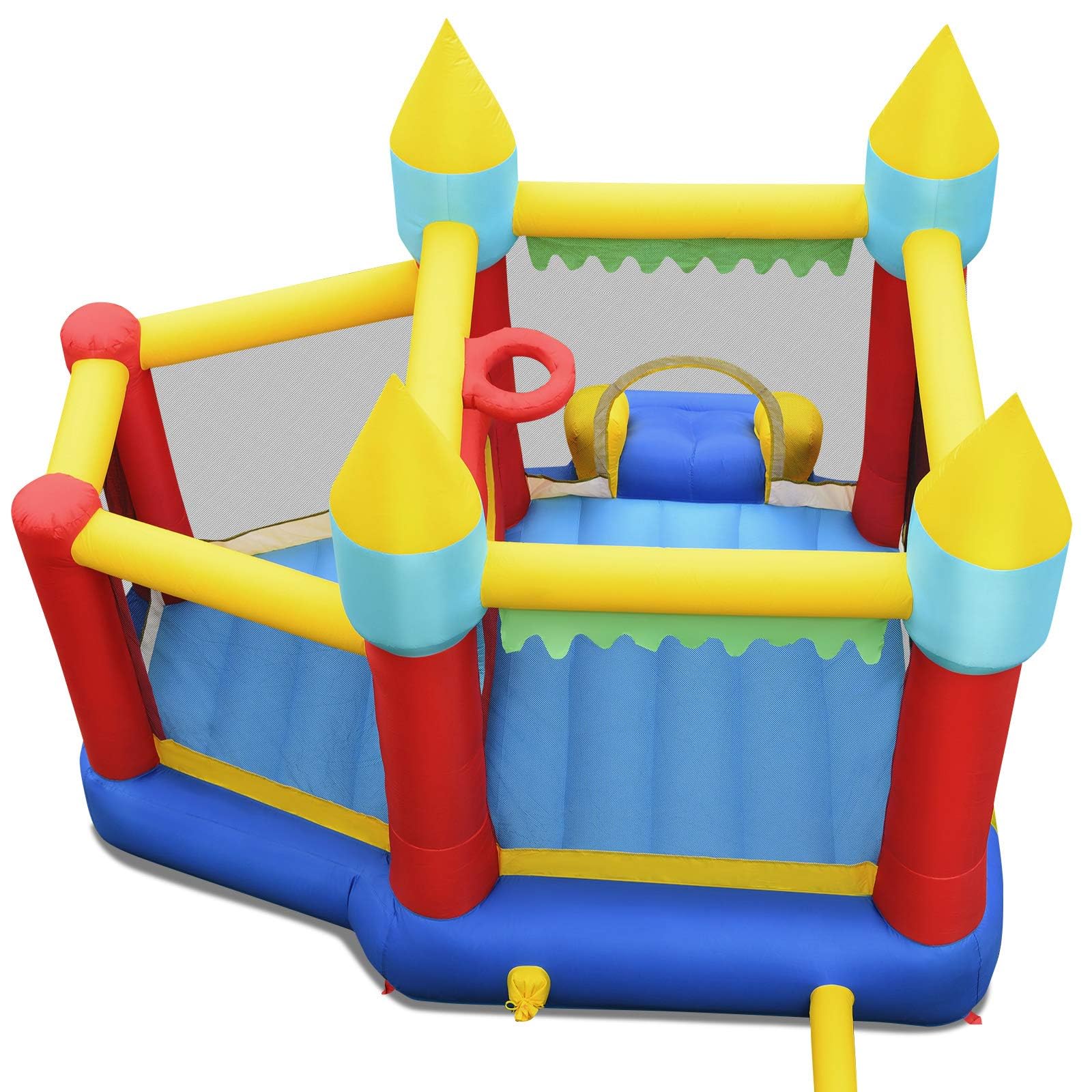 COSTWAY Castillo Hinchable con Tobogán, Castillo Inflable de 301x313x165cm para Niños de 3 a 10 años, con 100 Bolas Oceánicas, Kit de Reparación y Bolsa de Transporte (con Soplador de 480 W)
