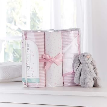 Clair De Lune 3 Piece Baby Moses Basket Bedding Bale Gift Set Pink