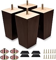 Vista 10 de Juego de 4 patas cuadradas para sofá, patas de repuesto de madera de 3 pulgadas para muebles, color marrón oscuro