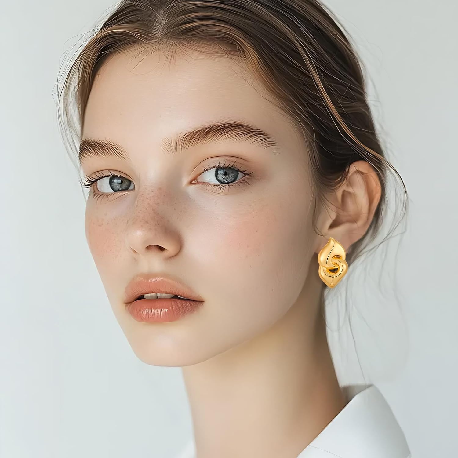 YUJIE Chunky Studs Earrings for Women Geometric Double Heart Earring Fashion Jewelry - Image 2