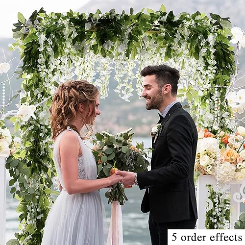 Miniatura 6 de Guirnalda de glicina flores artificiales vid de glicina 5 piezas en total de 33 pies falsas flores colgantes de glicina falsa