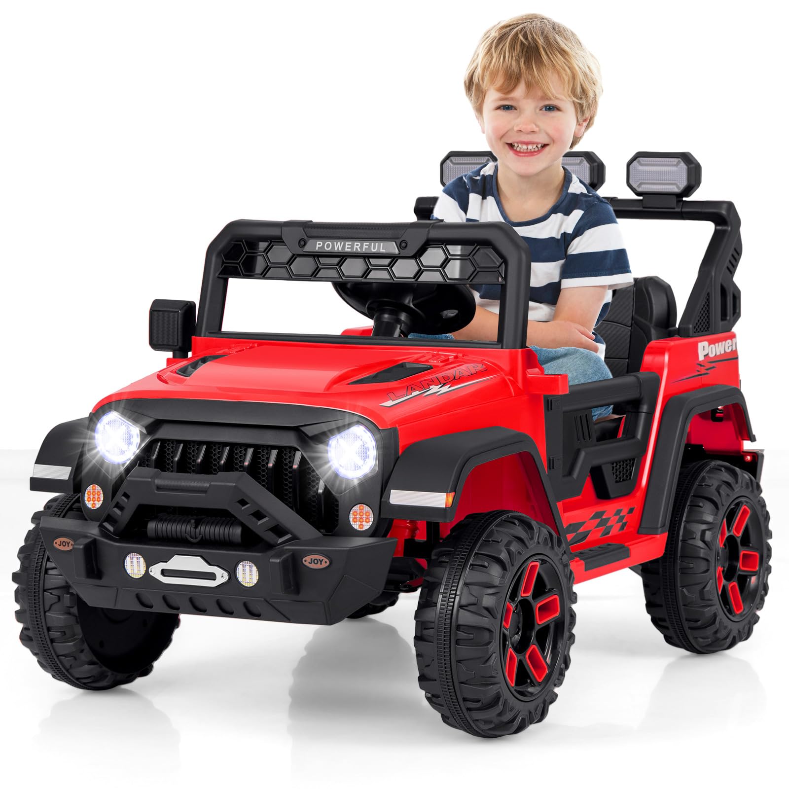 COSTWAY Elektroauto, 12V Kinderfahrzeug Elektrisch mit 2,4G Fernbedienung & USB & Licht & Musik, 1-5 km/h, für Kinder ab 3 Jahre (Rot)