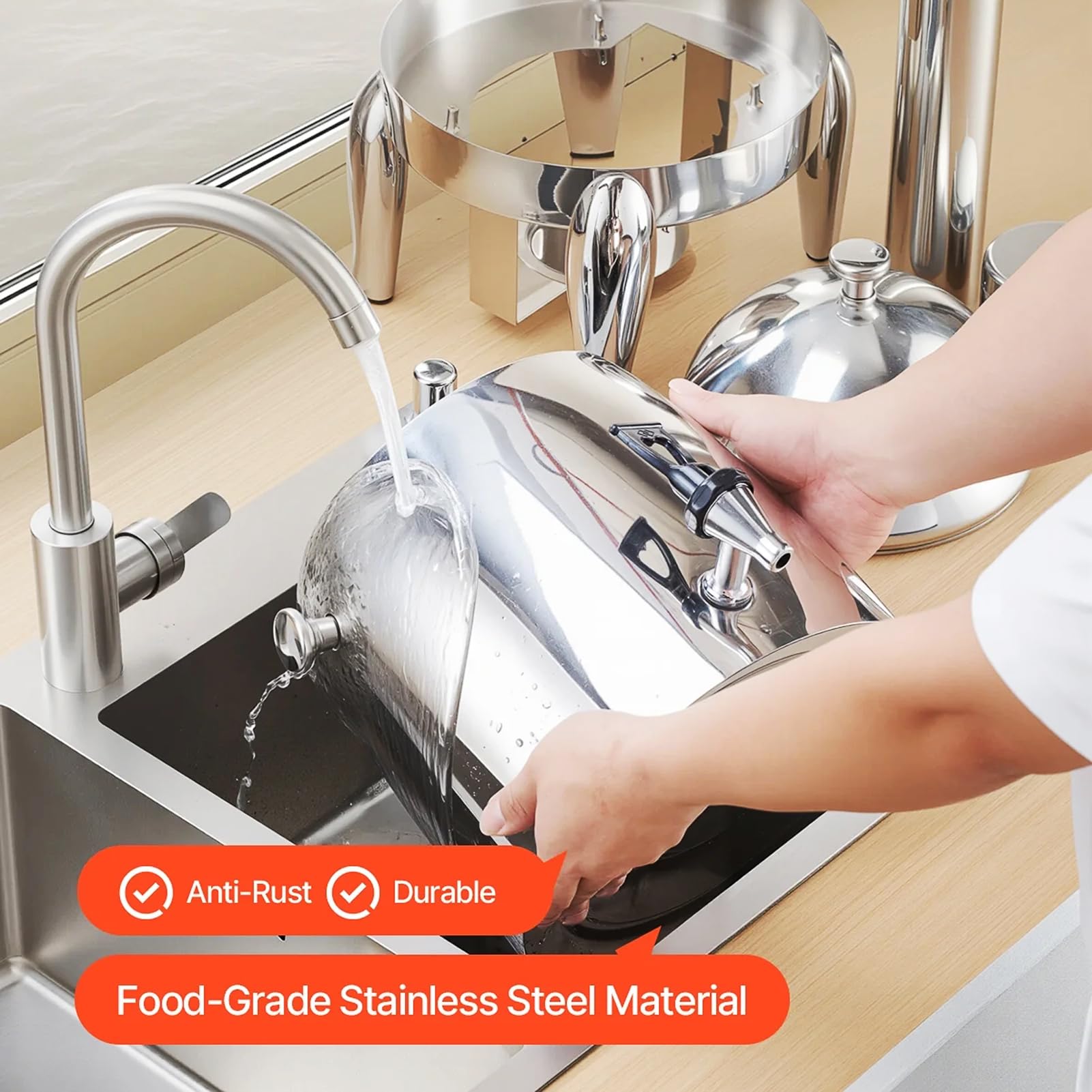 Scaldacaffè in acciaio inox Distributore di bevande da 12 litri con serbatoio e rubinetto Bevande calde e fredde per catering, buffet e banchetti, Argento