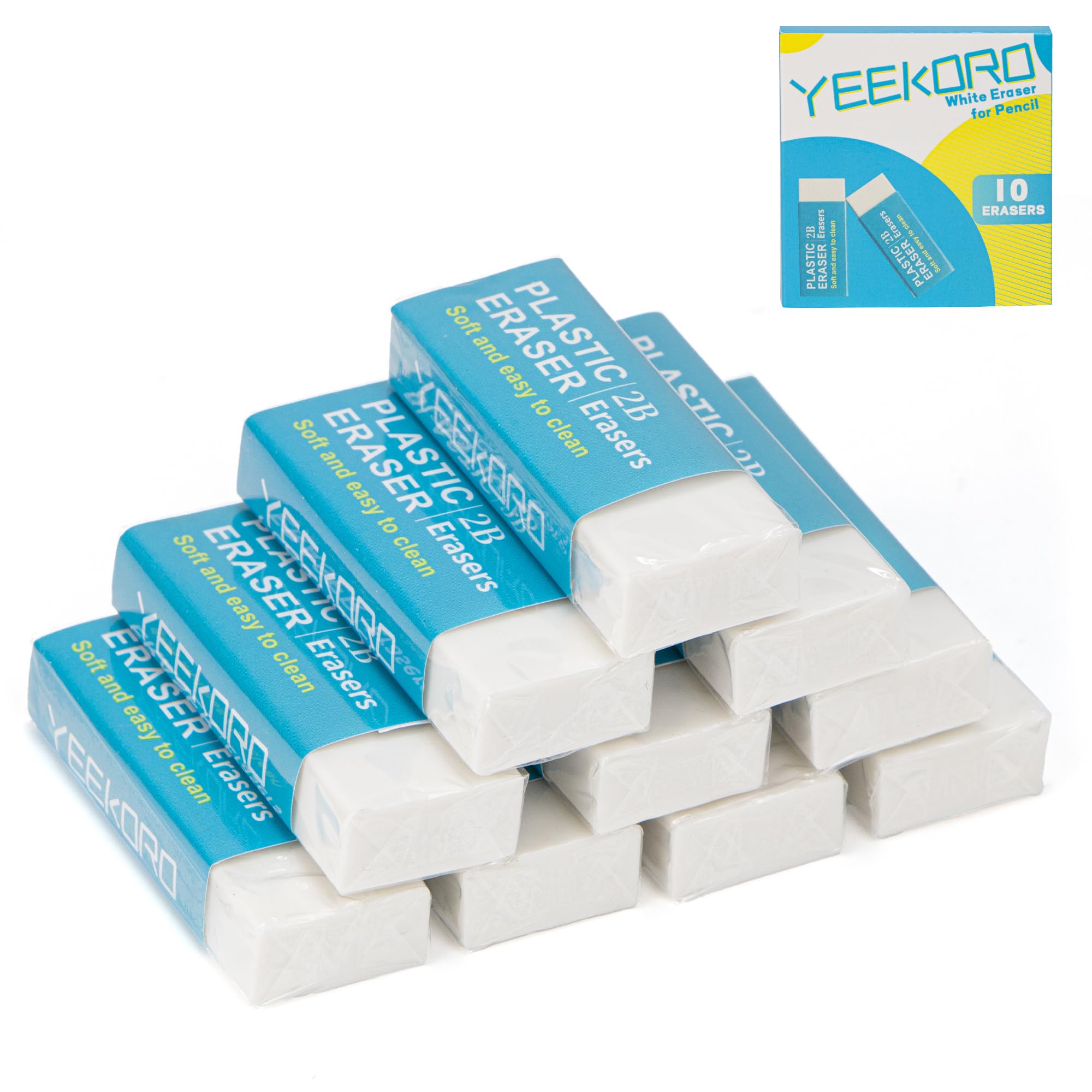 YEEKORO Pencil Erasers for Kids, White Art Erasers,Soft Erasers(10 Pack)