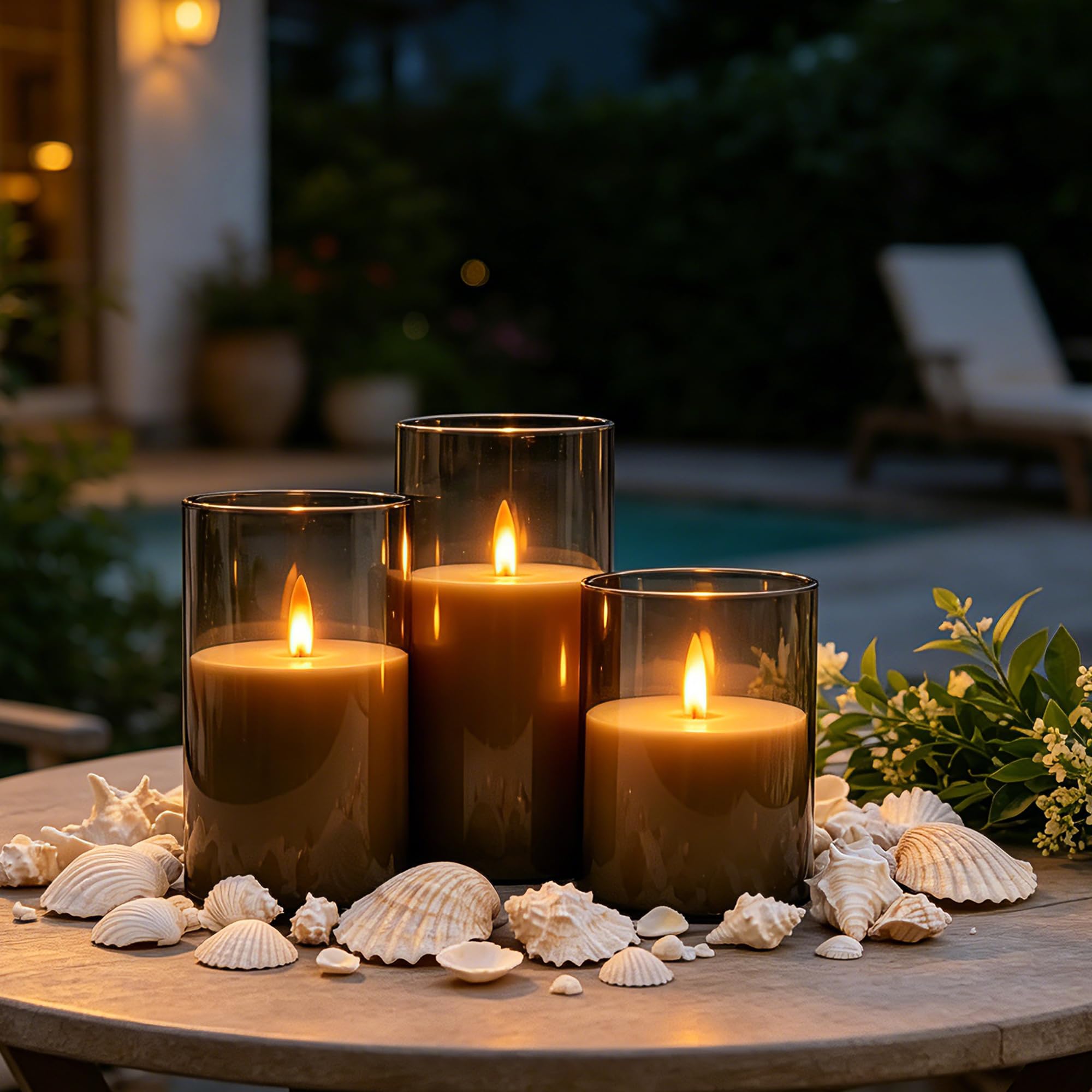 Da by 3 Velas LED Recargables 1800mAh, Velas Sin Llama Parpadeantes con Mando a Distancia, Cubierta Transparente Gris Oscuro para Decoración de Bodas y Navidad