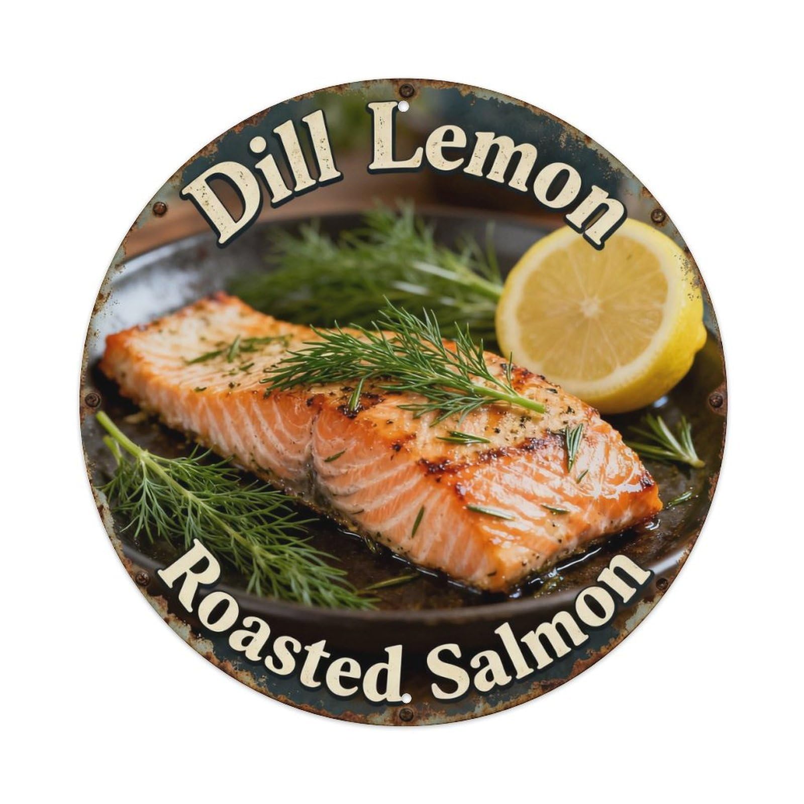 Dill Lemon Roasted Salmon Metal Tin Sign Plaque