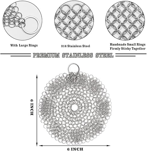 Miniatura 6 de BabriInta Depurador de hierro fundido de 6 pulgadas limpiador de hierro fundido limpiador de cadena para el hogar de cocina para sartenes de hierro