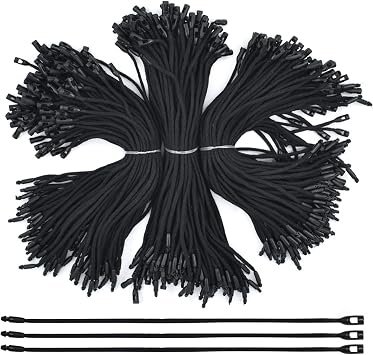 300Pcs 7.6inch Cotton Gift Clothing Price Tag String Hang Tag String Hanging Rope Snap Lock Pin Loop Fastener Hook Ties Fast to Attach for Clothes Tags Shoes Snap Lock Luggage Label Black