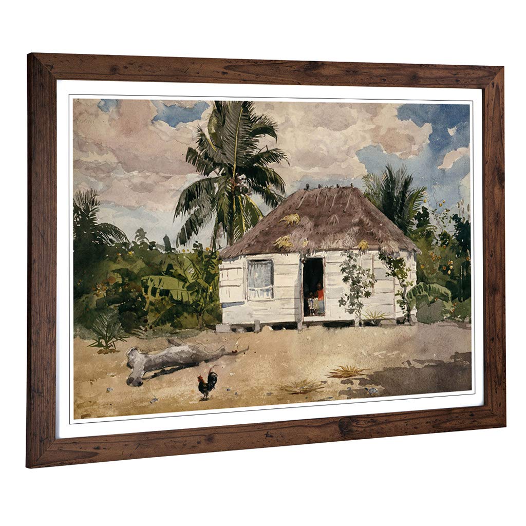 Big Box Art Framed Print of Winslow Homer Native Huts, Nassau Design | Wall Art Picture | Home Decor for Kitchen, Living Room, Bedroom, Hallway, Walnut, A2 / 24.5x18 Inch / 62x45cm