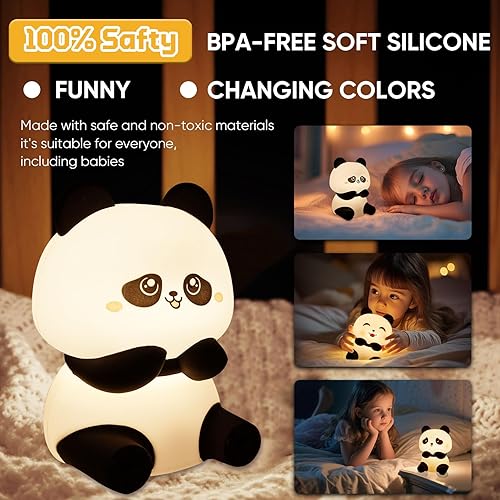 Miniatura 2 de TLAOTNIY Luz nocturna de panda blanda linda, luz controlada por voz con 13 modos de color, lámpara de panda de carga USB de silicona suave para