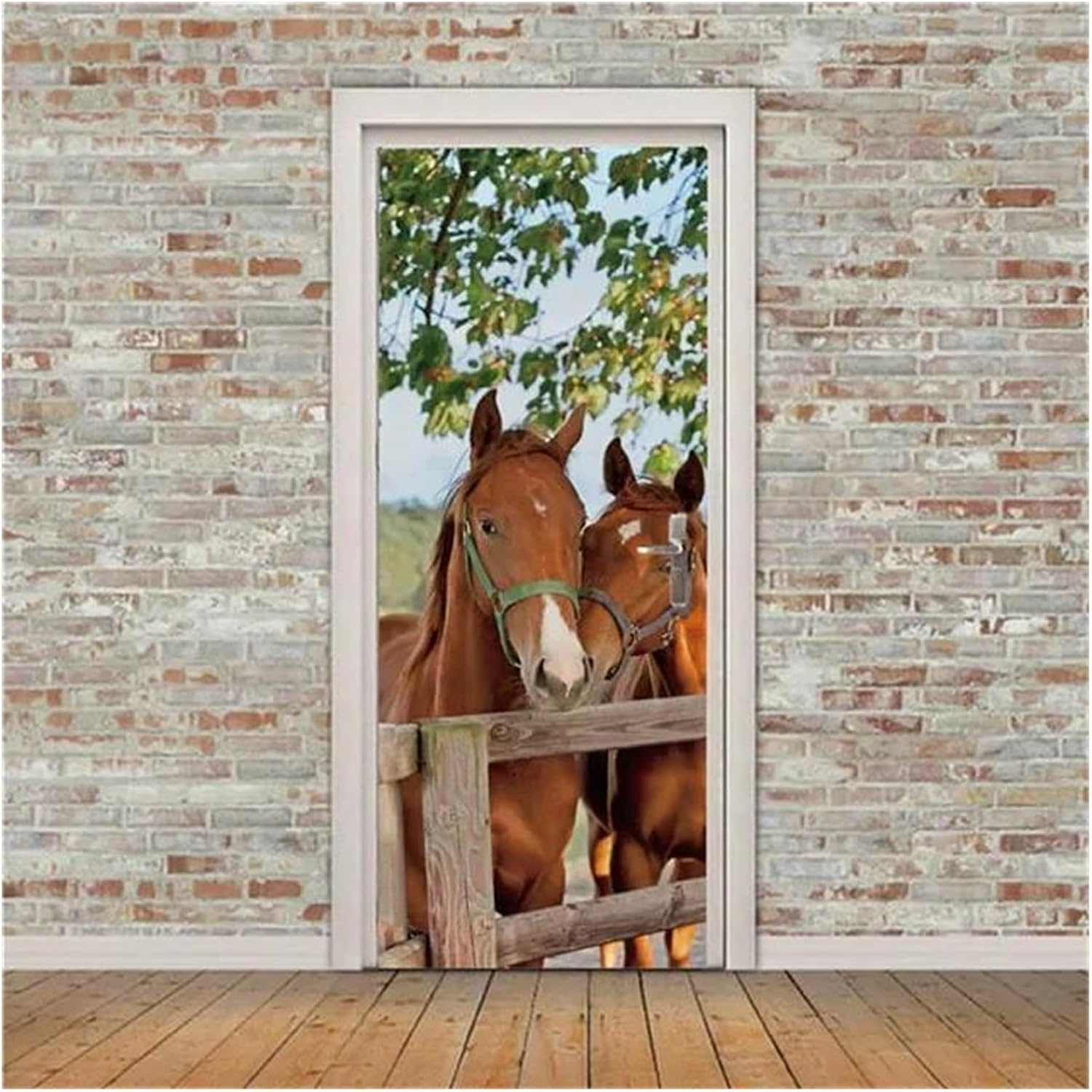 ドアデカール3D 家の装飾馬壁紙ドア寝室デザインステッカー自己粘着