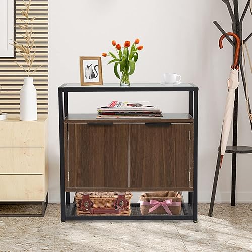 Miniatura 2 de Kinsuite Mesa auxiliar de consola industrial armario de almacenamiento con 2 puertas y 2 estantes de almacenamiento mesa de sofá decorativa con