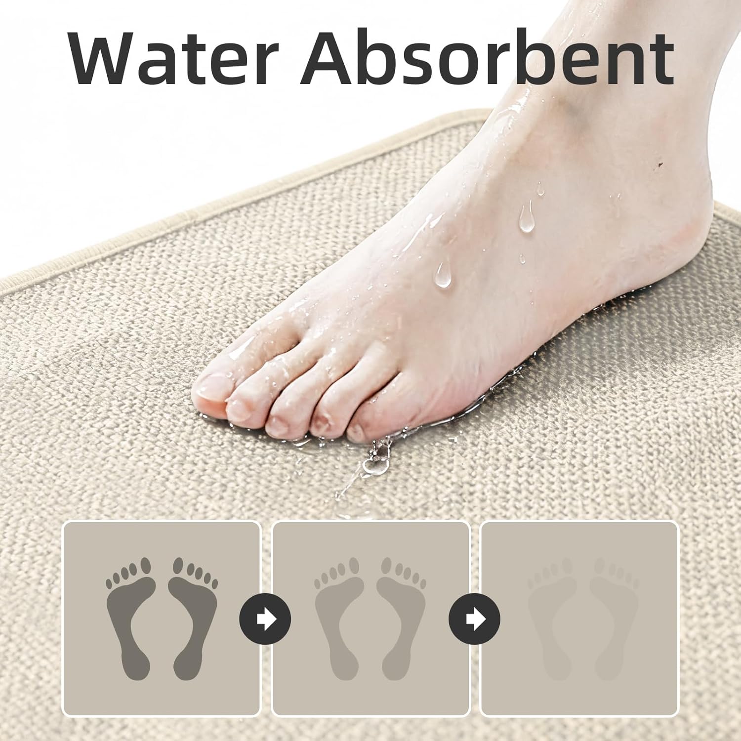 2-Piece Bathroom Rugs Set, Bath Mat, Non-Slip Absorbent Quick-Dry Bathroom Mats for Floor, Toilet & Tub Side, Bathroom Rugs Washable Bathroom Mat Set, 17"x24"+17"x47",Beige,2pc - Image 5