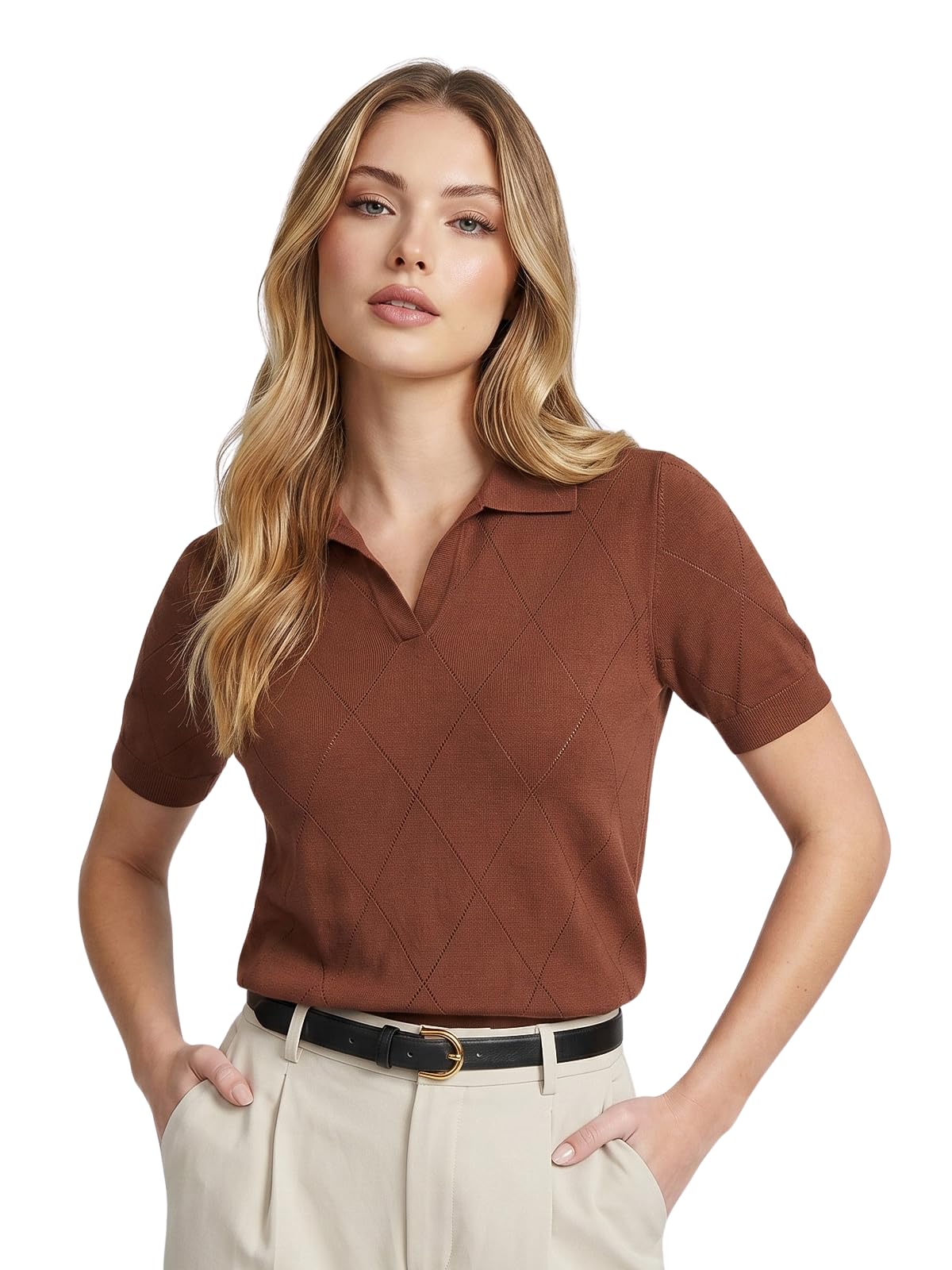 juneberry Women’s Flatknit Solid Half Sleeve Polo T-Shirt with Collared Neck, Casual Style for Office, Travel, (Sizes S to 2XL)-picture-10