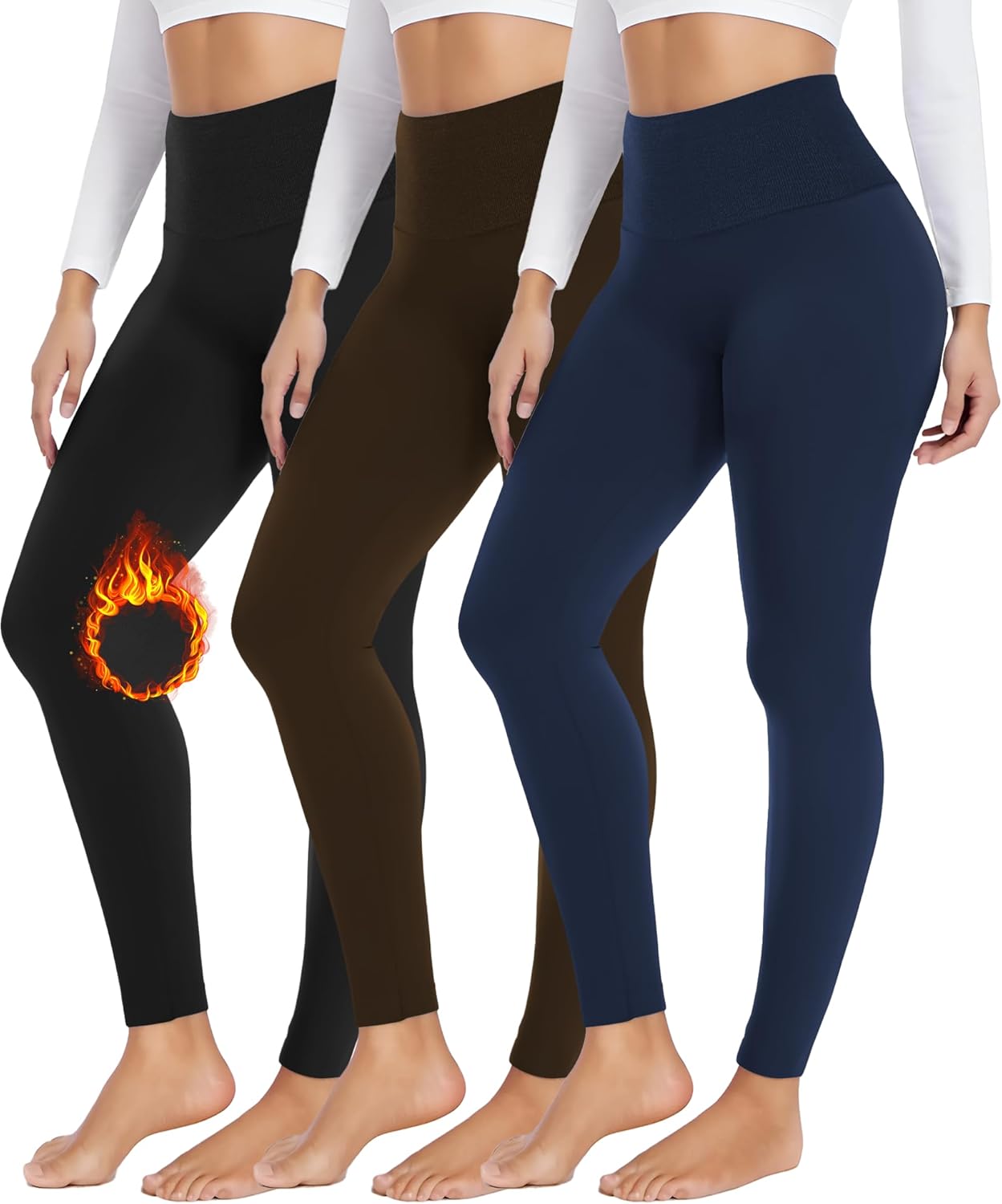 FULLSOFT 3 Pack Seamless Fleece Lined Leggings Women High Waisted Workout Winter Warm Thermal Yoga Pants