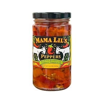Mama Lil's Pickled Hungarian Goathorn Peppers in Oil, 12 oz | Mildly Spicy Gourmet Peppers with Garlic | Hand-Packed | NON-GMO | Italian Antipasto, Pizza, Sandwiches & Charcuterie