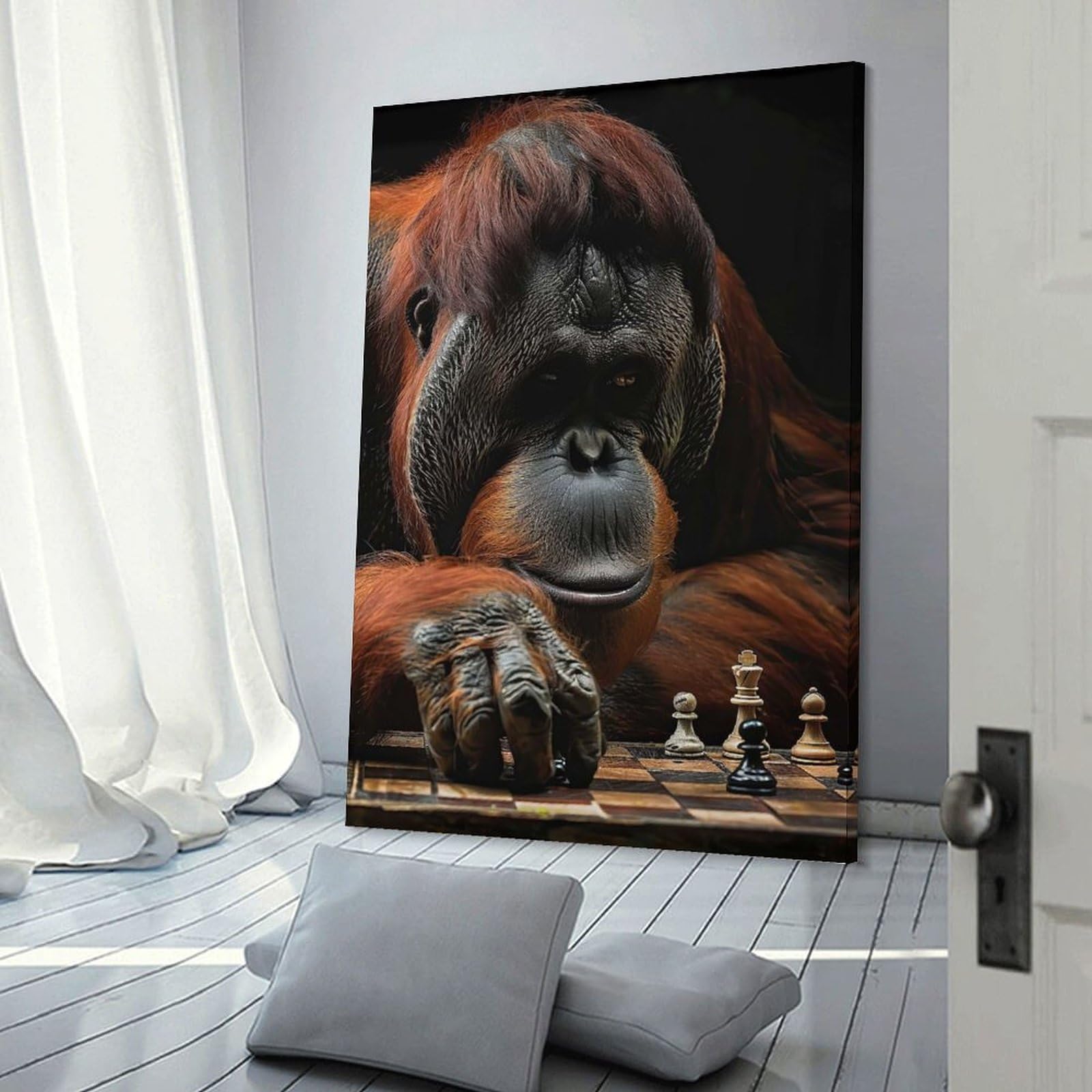 Junmoney Frame-Style-5 Orangutan Chess Home Decor Wall Art 20X30inch(50X75cm), For Lounge, Bedroom Or Personal Spaces, Gift Idea For Housewarming And Birthdays
