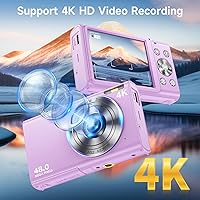 Vista 3 de Cámara digital, enfoque automático de 48 MP UHD 4K, cámara de vlogging de 16X, zoom digital portátil y compacta, cámara digital para adolescentes