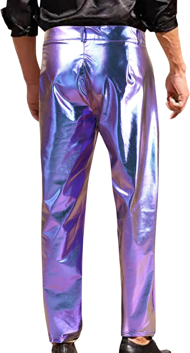 Shinsto Mens Metallic Shiny Rave Night Club Pants Comfort Sweatpants Disco Dance Party Trousers