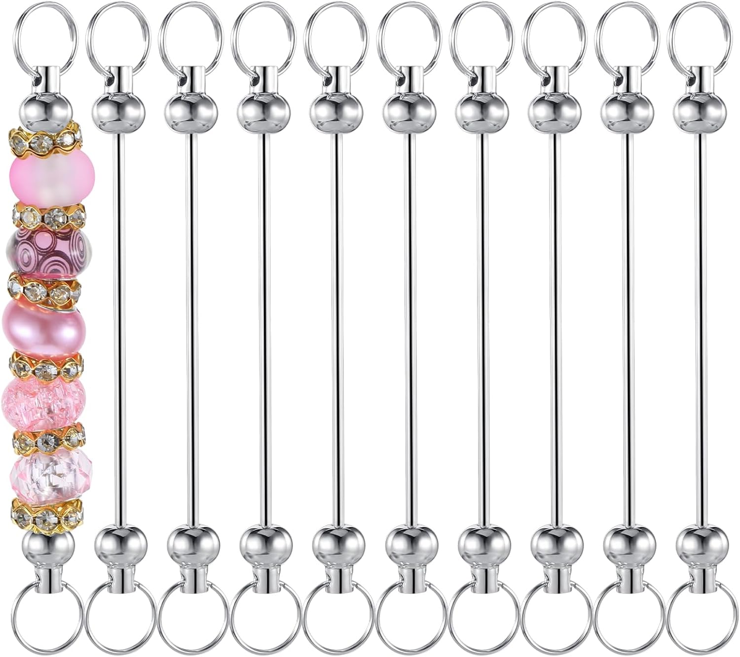 Bremorou 10 szt. puste koraliki breloki do kluczy pręty DIY brelok akcesoria metalowe koraliki breloki do kluczy, zdejmowany brelok do kluczy, do wisiorka, rękodzieło, biżuteria