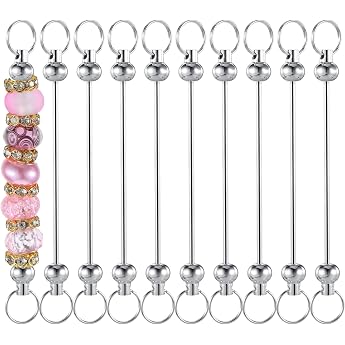 Bremorou Pack of 10 DIY Key Chains Beads Key Chain Craft Key Ring Blank Metal Set for DIY Strips for Jewellery Making DIY