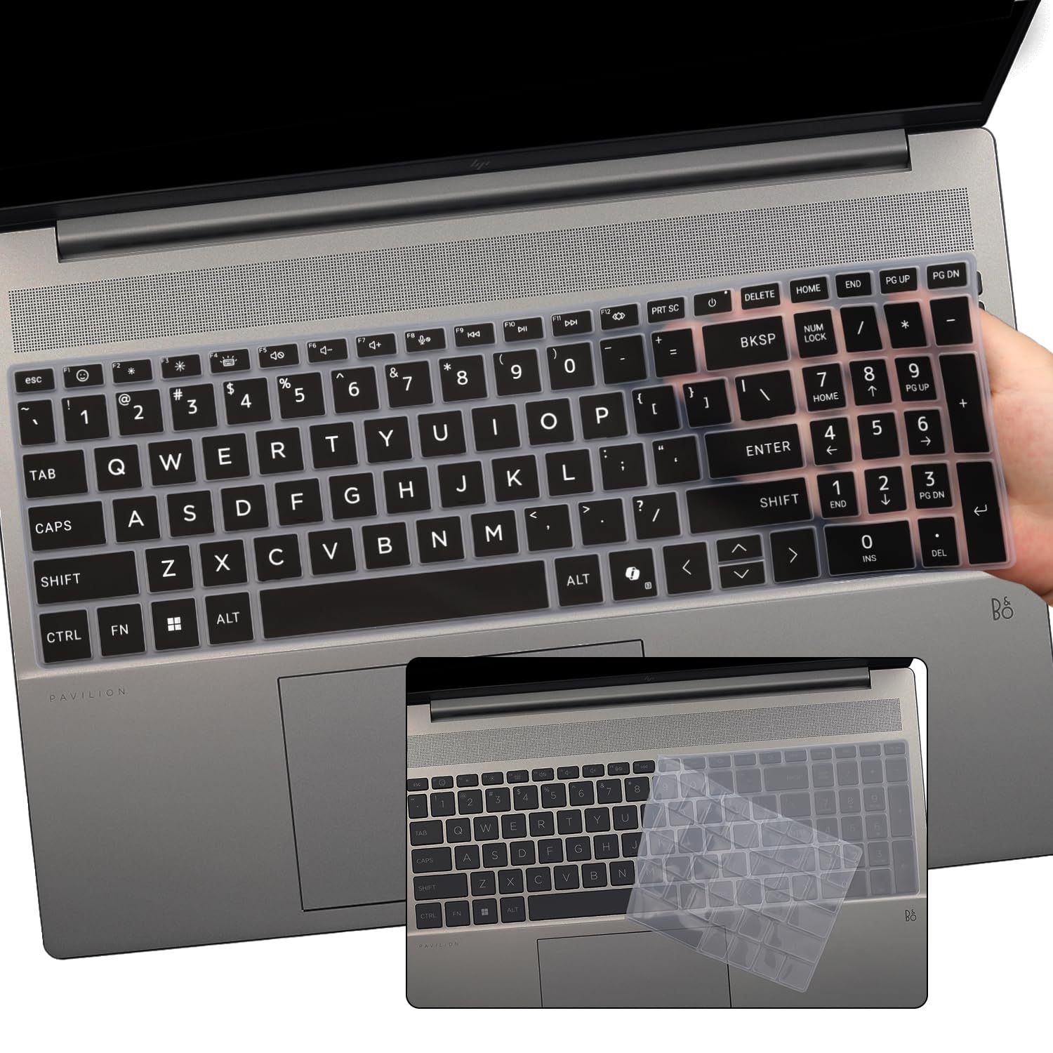 Funda de teclado lavable que evita el desgaste en portátiles HP 15-fc y OmniBook 5 AI 8