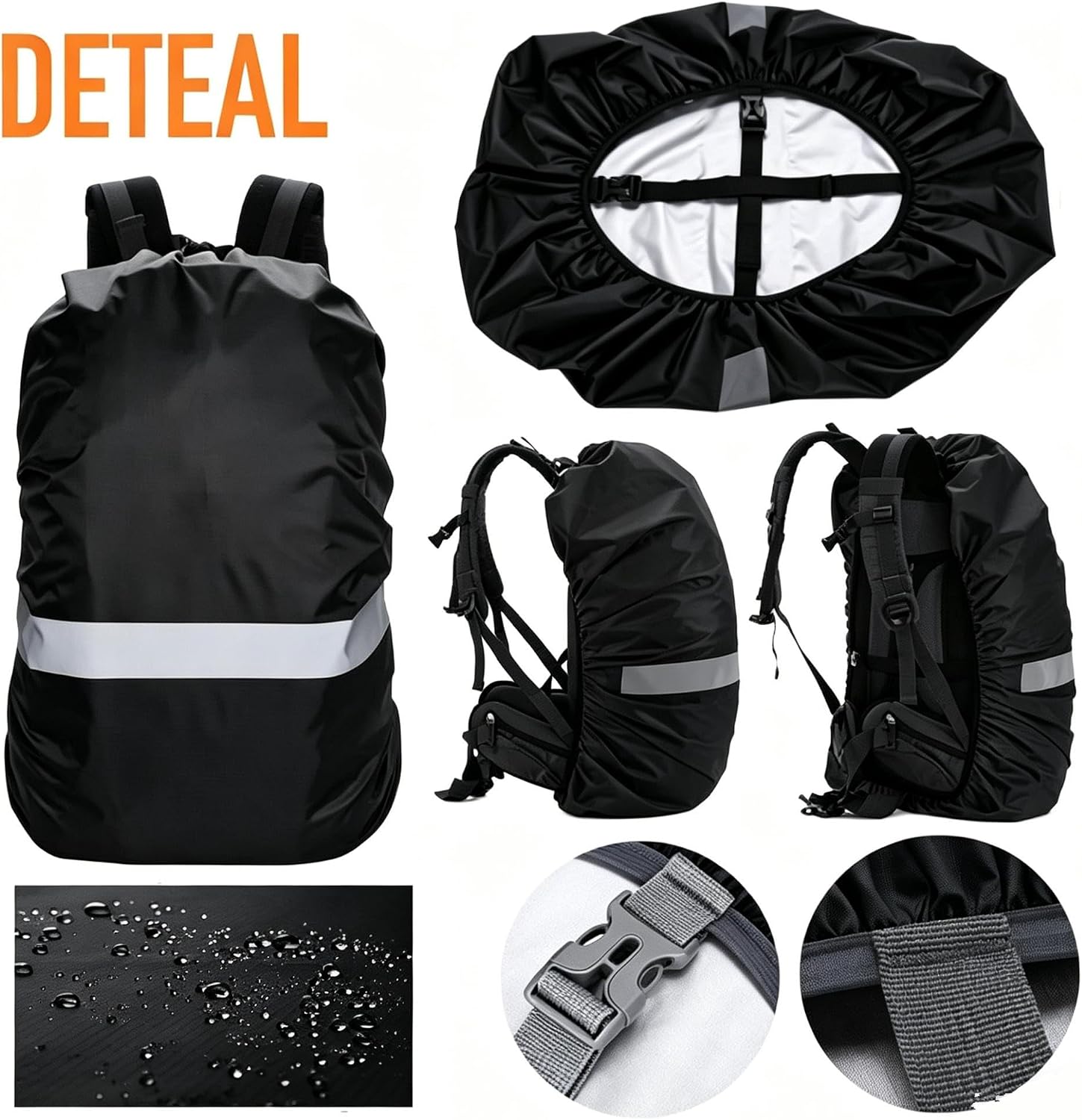 Waterproof Backpack Rain Cover Oxford Cloth 100% Waterproof with Antislip Buckle Strap Reflective Strip Storage Pouch