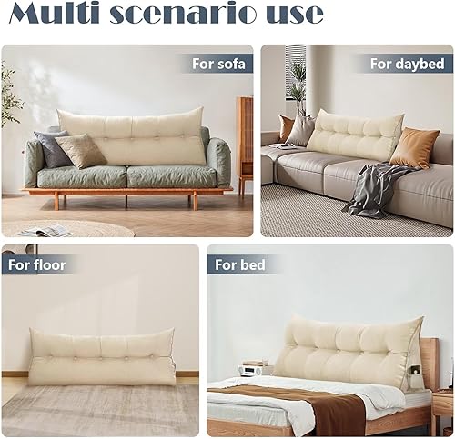 Miniatura 6 de Almohada triangular de cuña para cabecero tamaño matrimonial con bolsillo lateral, cojín grande para reposo en cama, almohada de lectura, soporte de