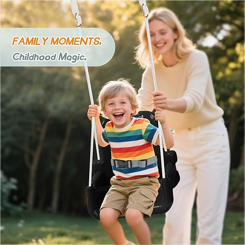 Miniatura 8 de Columpio mejorado para niños pequeños con bandeja, columpio para bebé al aire libre con diseño desmontable, cinturón de seguridad, marco plegable