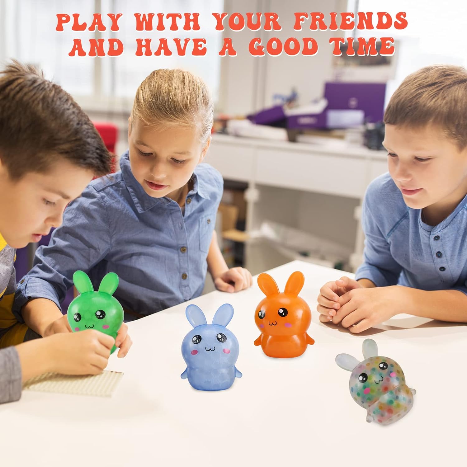 Easter Basket Stuffers,Easter Basket Essentials,4pcs Squishy Easter Bunny Stress Balls for Adults,Easter Stress Relief Fidget Balls,Easter Party Favors Easter Basket Ideas Gifts