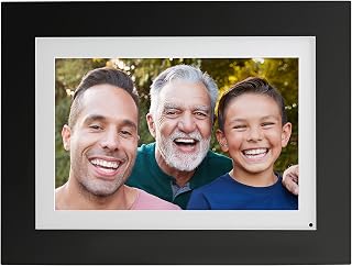 PhotoShare 8” Smart Digital Picture Frame, Send Pics from Phone to Frames, WiFi, 8 GB, Holds 5,000+ Pics, HD Touchscreen, Premium Black Wood, Easy Setup, No Fees