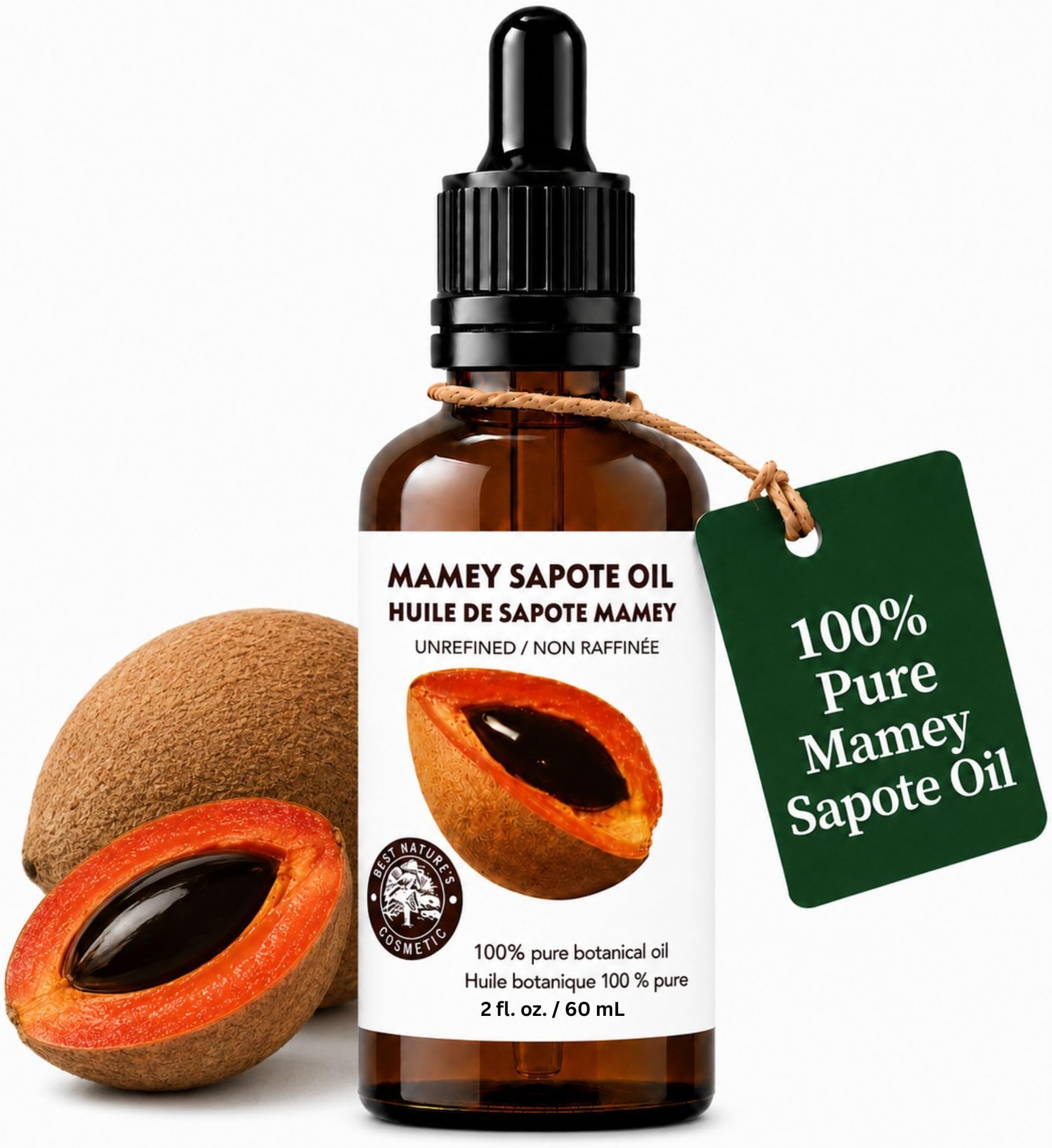 Best Nature's Cosmetics Mamey Sapote Oil Organic - revitalize dry skin and hair with deep moisture and frizz control. For curly, wavy hairs. 2 fl oz / 60ml
