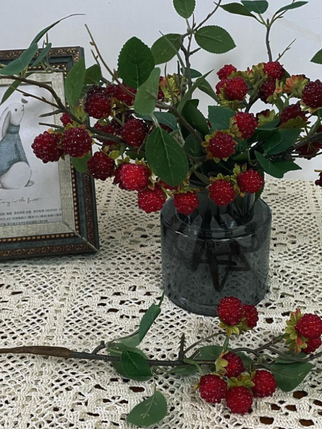 7Pcs Artificial Raspberry Plant Stems 15.7'' Simulated Berry Bouquet for Home Decor Photography Props Wedding Decoration