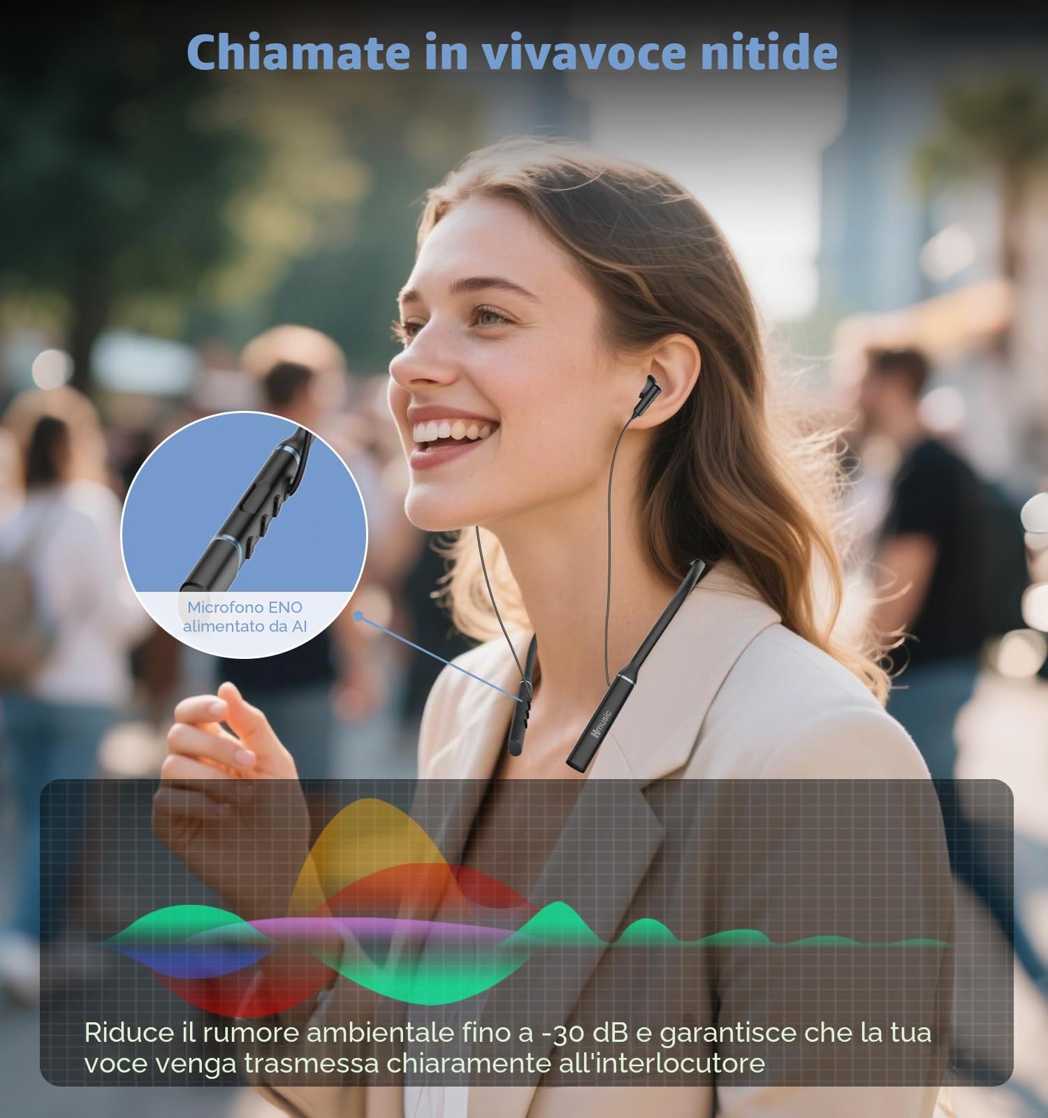 Hmusic A3 Cuffie Bluetooth con Archetto da Collo - OTG-USB Ricarica, Nero | 35 ore di autonomia, isolamento acustico, auricolari in-ear per lavoro, sport, corsa, palestra