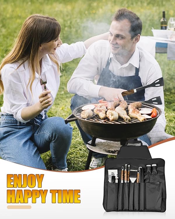 MOXTOYU 37PCS BBQ Accessories Kit with Thermometer, Multifunctional Apron, Barbecue Mats, Egg Ring, Stainless Steel Grilling Accessories for Camping, Flat Top Grill Accessories Set for Men Women by MOXTOYU - Image 7