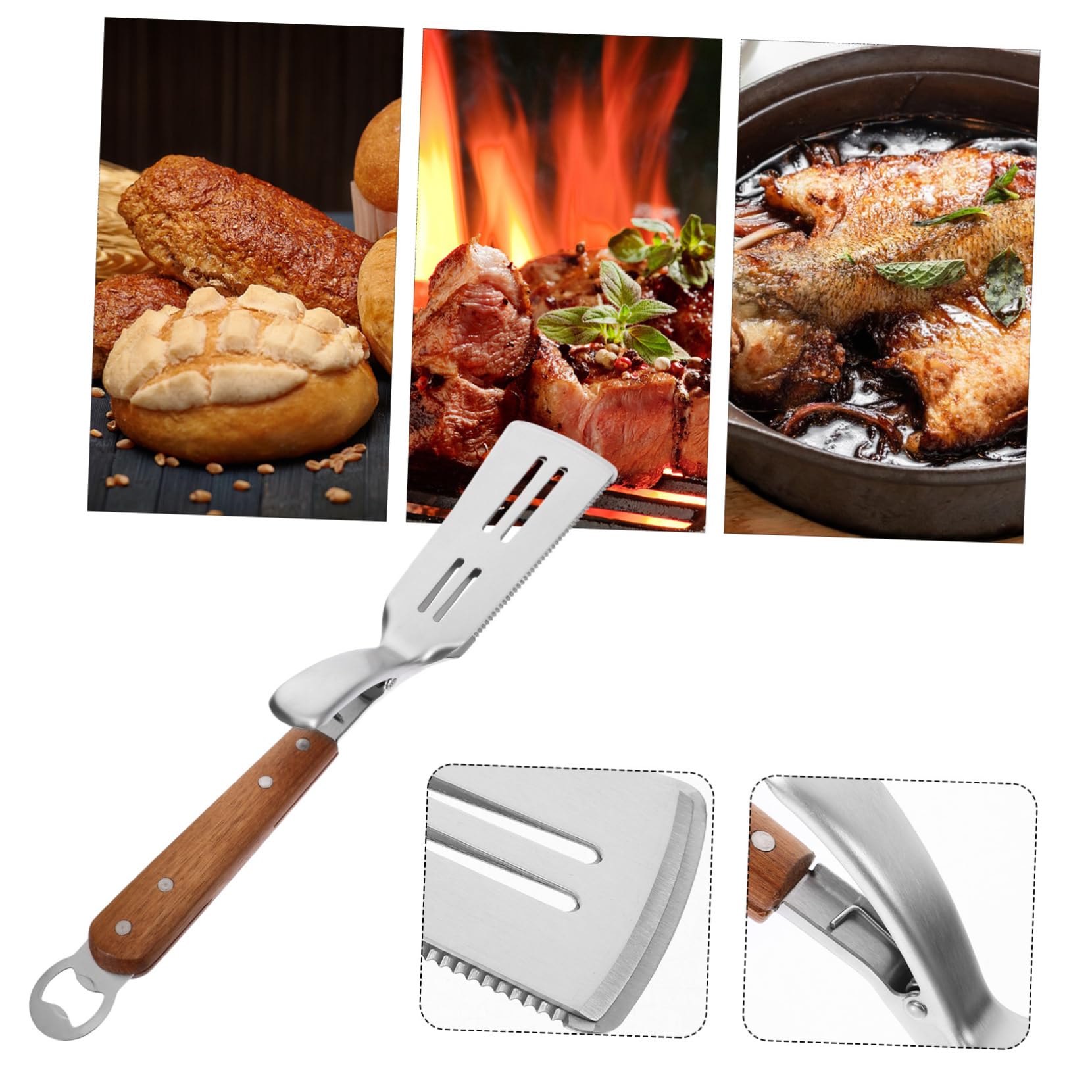 PRETYZOOM 2piezas De Cocina Inoxidable Mango De Madera Tongs Resistentes Para Barbacoa y Alimentos Para Cocinar y Pan
