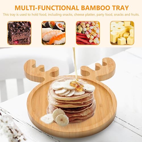 Miniatura 2 de DOITOOL Bandeja de madera de Navidad para servir sushi con forma de reno de Navidad, bandeja de aperitivos para aperitivos, bandeja de tablero de