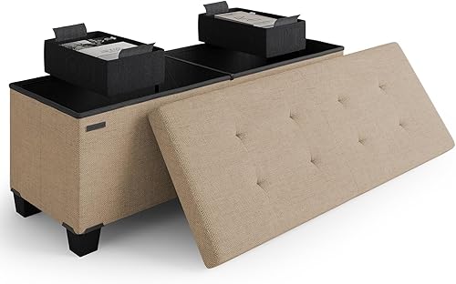 Miniatura 433 de Otomana plegable para dormitorio o sala de estar, con contenedores de almacenamiento, reposapiés para el extremo de la cama, soporta hasta 660 lb,