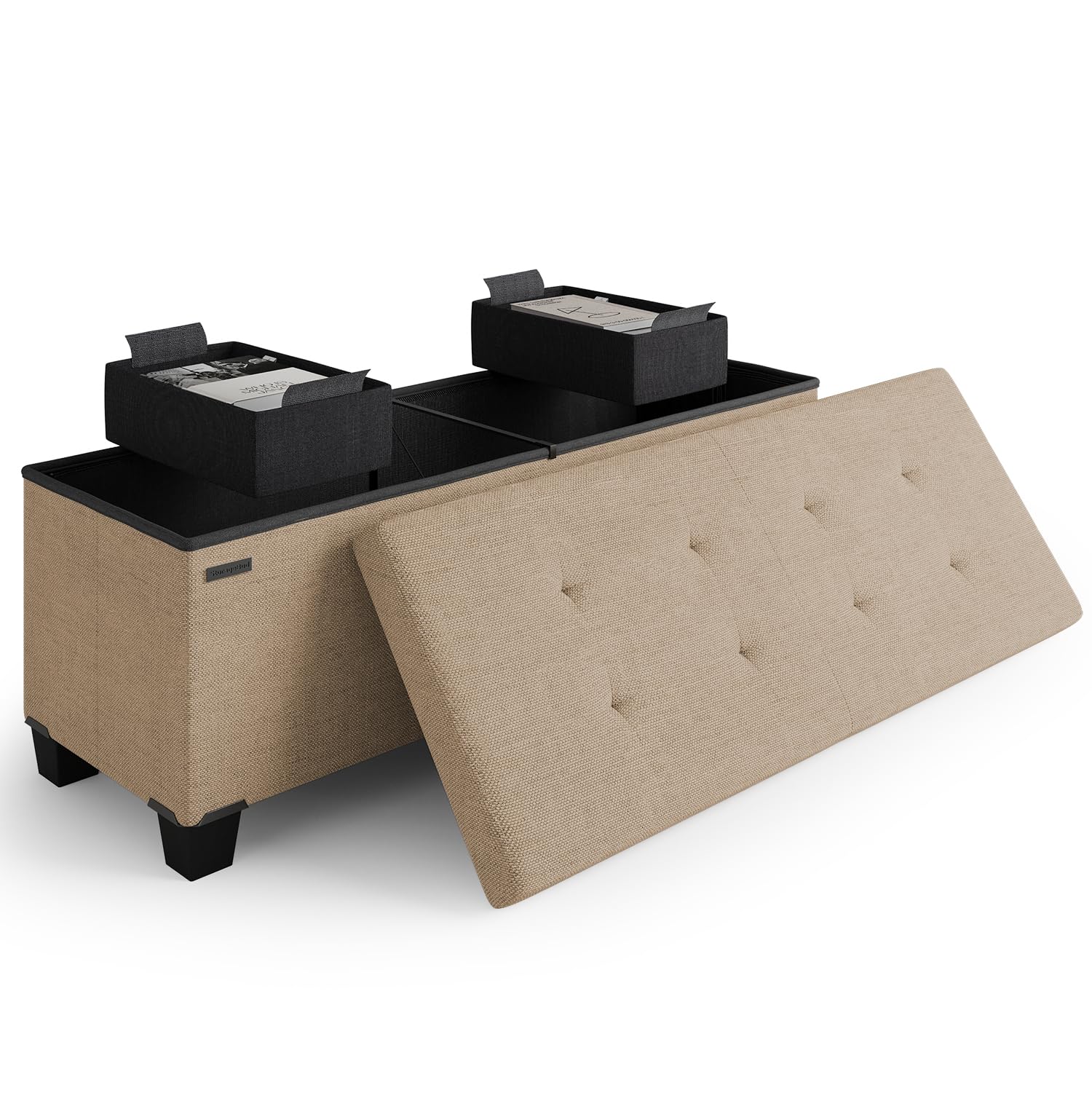 STORAGEBUD Storage Ottoman Bench with Bins, 43-in Storage Bench for Bedroom End of Bed, Folding Foot Rest Ottoman for Living Room Max 660lbs, Fabric