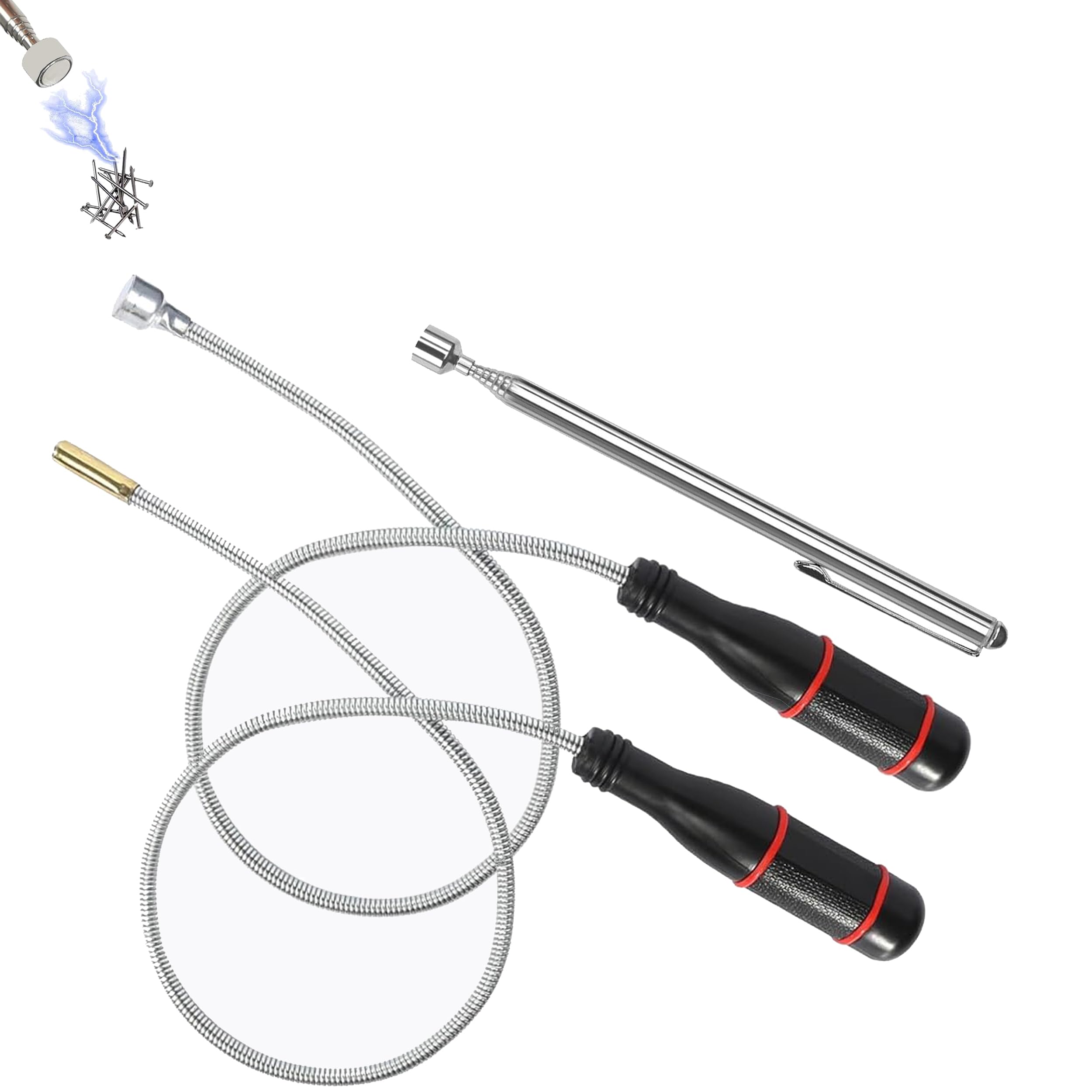 3 Pcs Magnetic On A Stick, Magnetic Pickup Tool Handheld Stick with Non-Slip Handle, Flexible Bendable Spring Magnet Stick for Picking Up Small Parts Metal Objects (1.5LB 3LB)