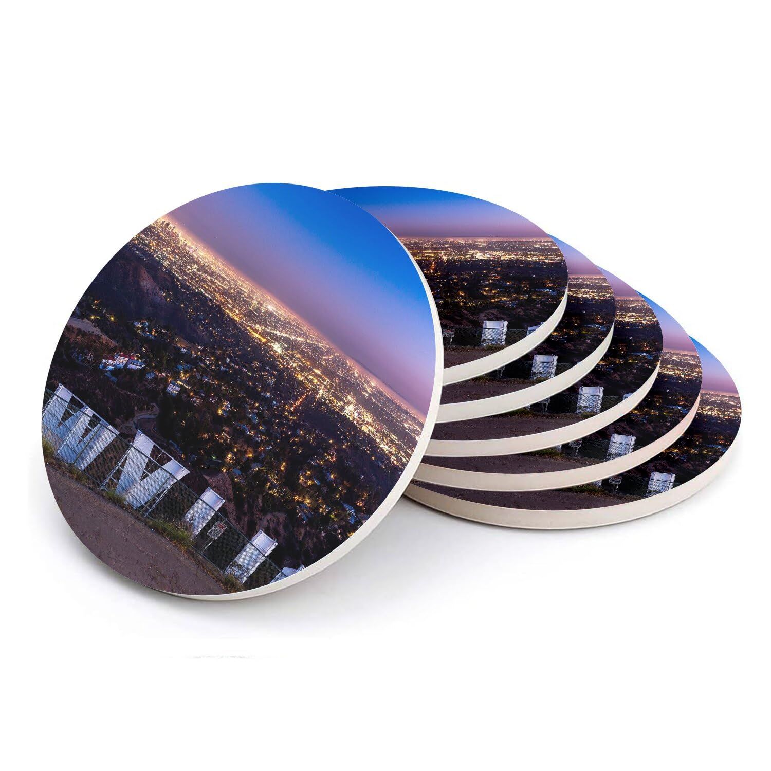 Sous-verre ronds en céramique de Los Angeles - Lot de 6 dessous de verre 108x108mm