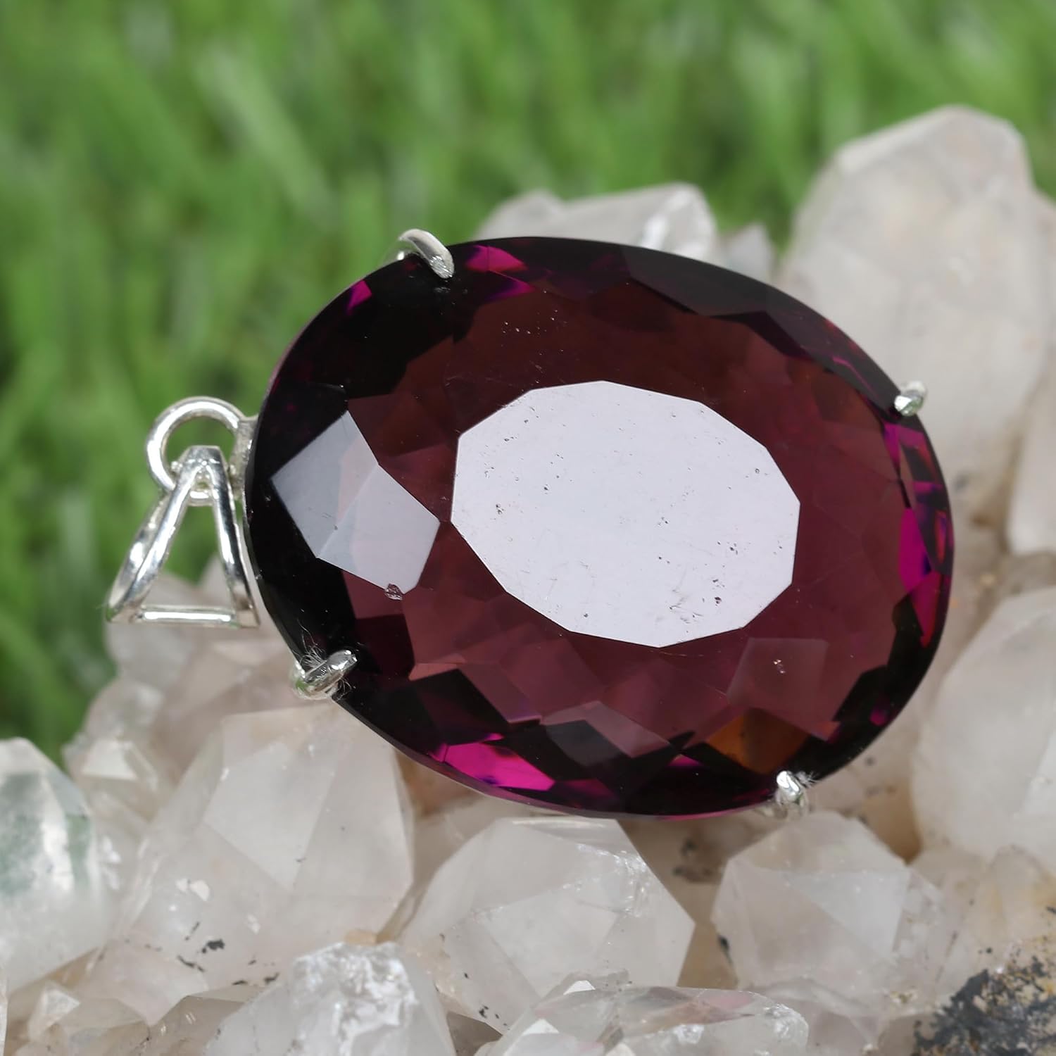 GEMHUB Wine Amethyst 925 Silver Oval Cut Pendant 67 Carat Hydrothermal for Office image 2