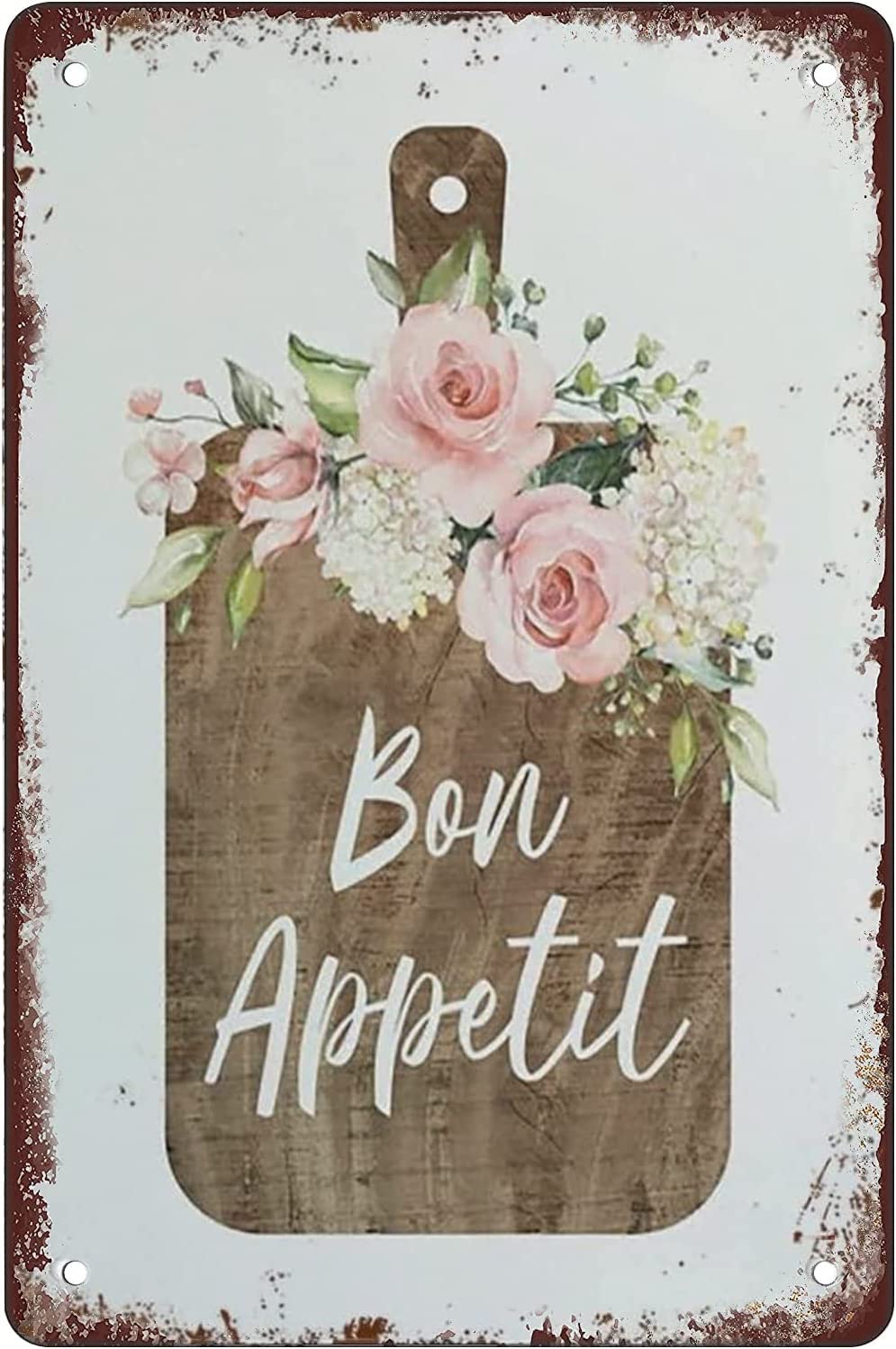 peiyeety Bon Appetit Metal Tin Sign Funny Novelty Metal Sign Retro Wall Decor for Home Gate Garden Bars Restaurants Cafes Office Store Pubs Club Sign Gift 8x12 Inch