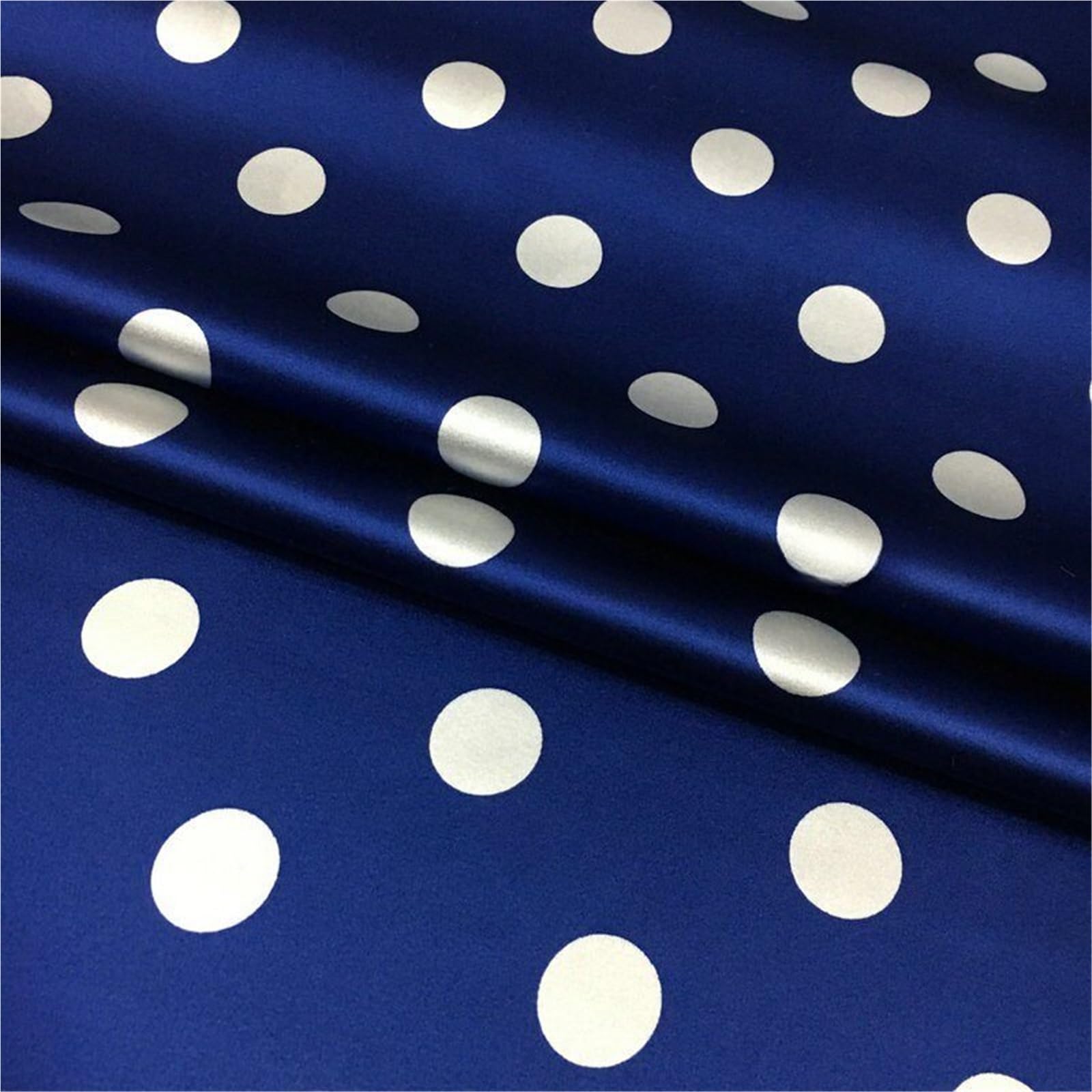 Tela de lunares Tela de vestido camisero satén seda elástica con estampado lunares redondos fondo azul clásico