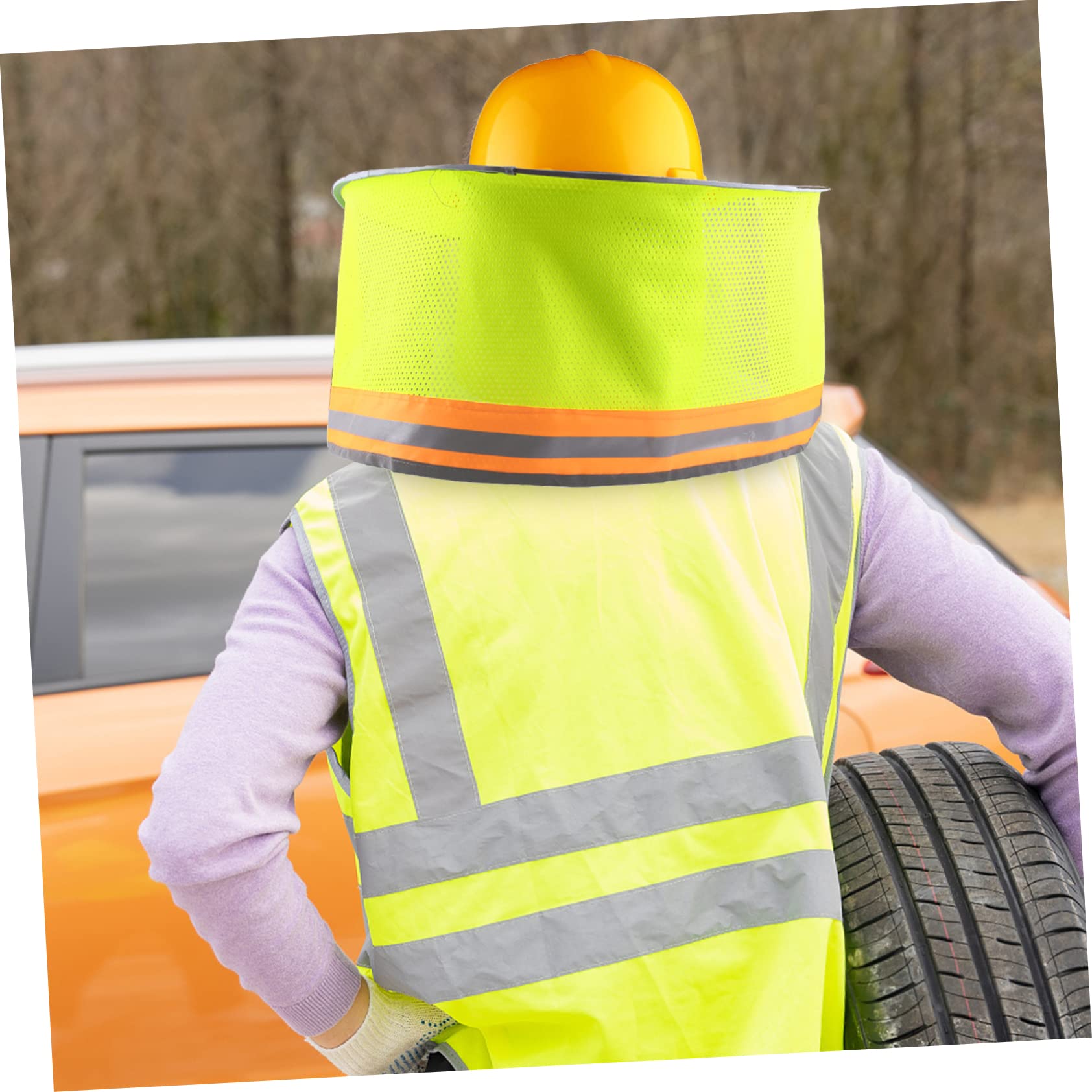 2 piezas de protección solar reflectante para casco protector de ala completa protección de cuello transpirable de alta visibilidad naranja neón para obras y actividades al aire libre