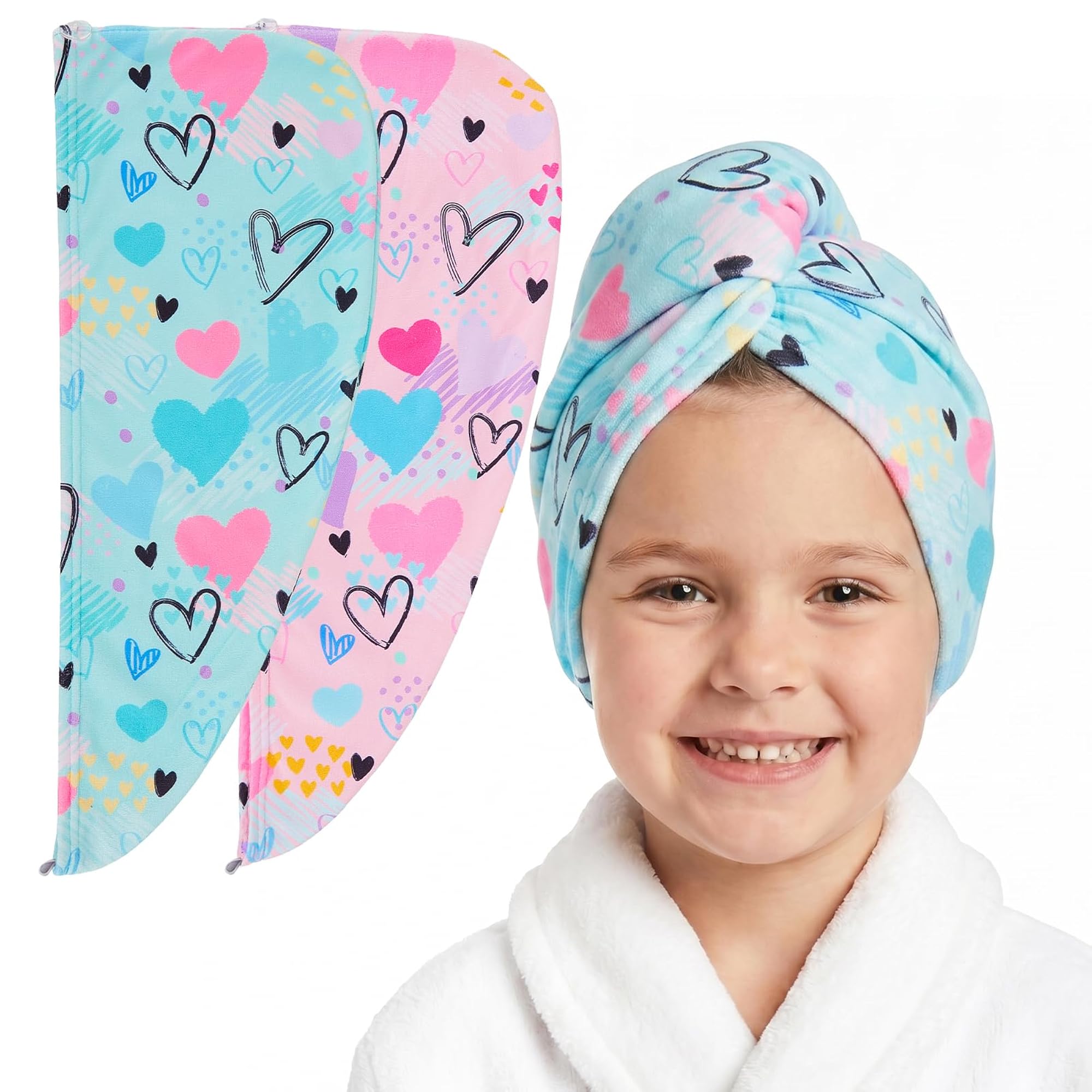 Microfiber Hair Towel Wrap for Kids, 2 Pack